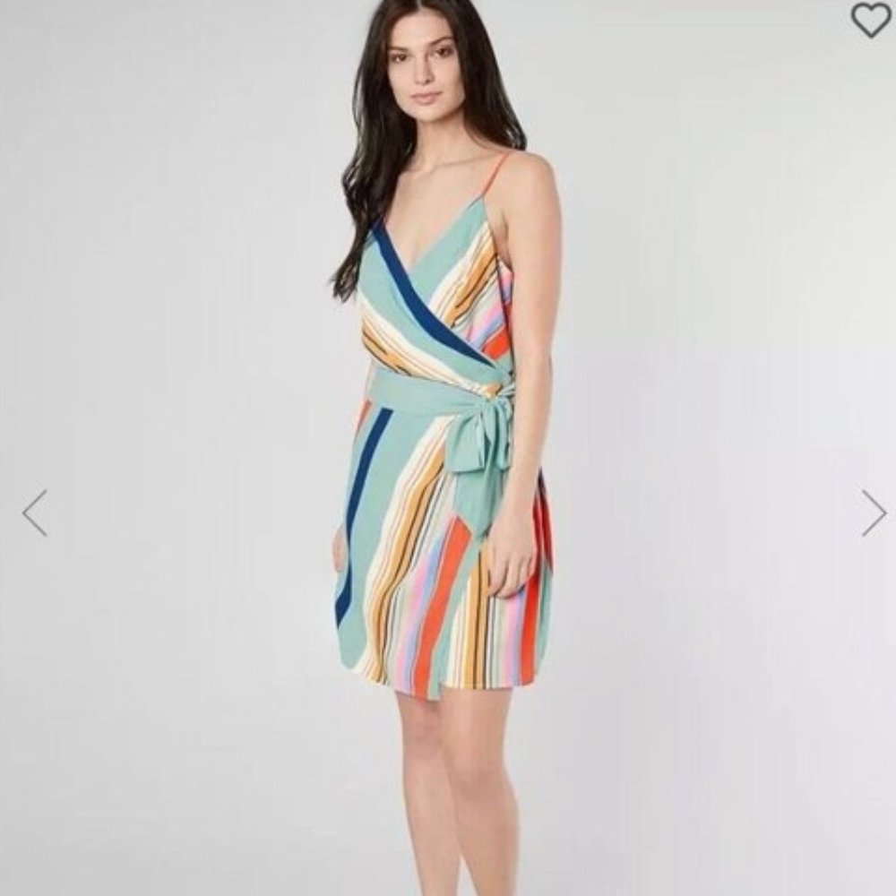 THE BUCKLE WILLOW & ROOT Small Striped Surplice Dress Faux Wrap Multicolor NEW